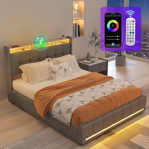 Polsterbett doppelbett mit led - doppelbett,