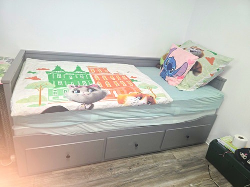 Stauraumbett grau 100 200 cm - 200,