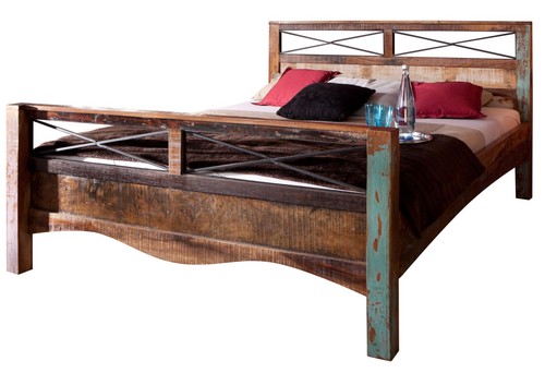 Altholz bett unikat mehrfarbig - altholz,