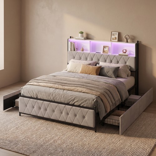 Polsterbett 140x200cm mit led - polsterbett,