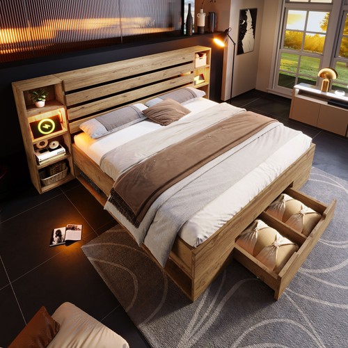 160 180x200cm holzbett led - holzbett,
